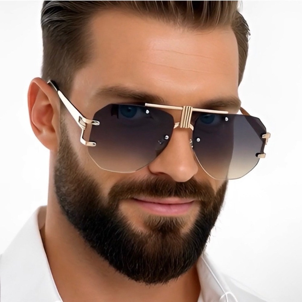 Men Brown Sunglasses Square Rimless Elegant Classy Oversized Exaggerated Lentes‎